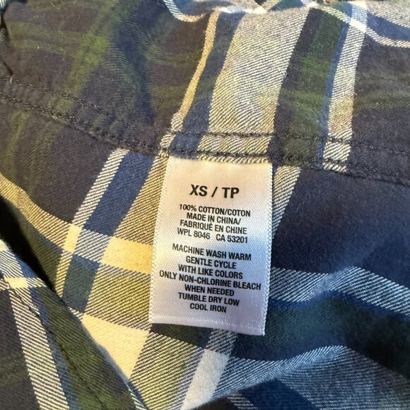 Aeropostale Women's Plaid Grunge Navy, Green, and White Button Down XS - Picture 4 of 6